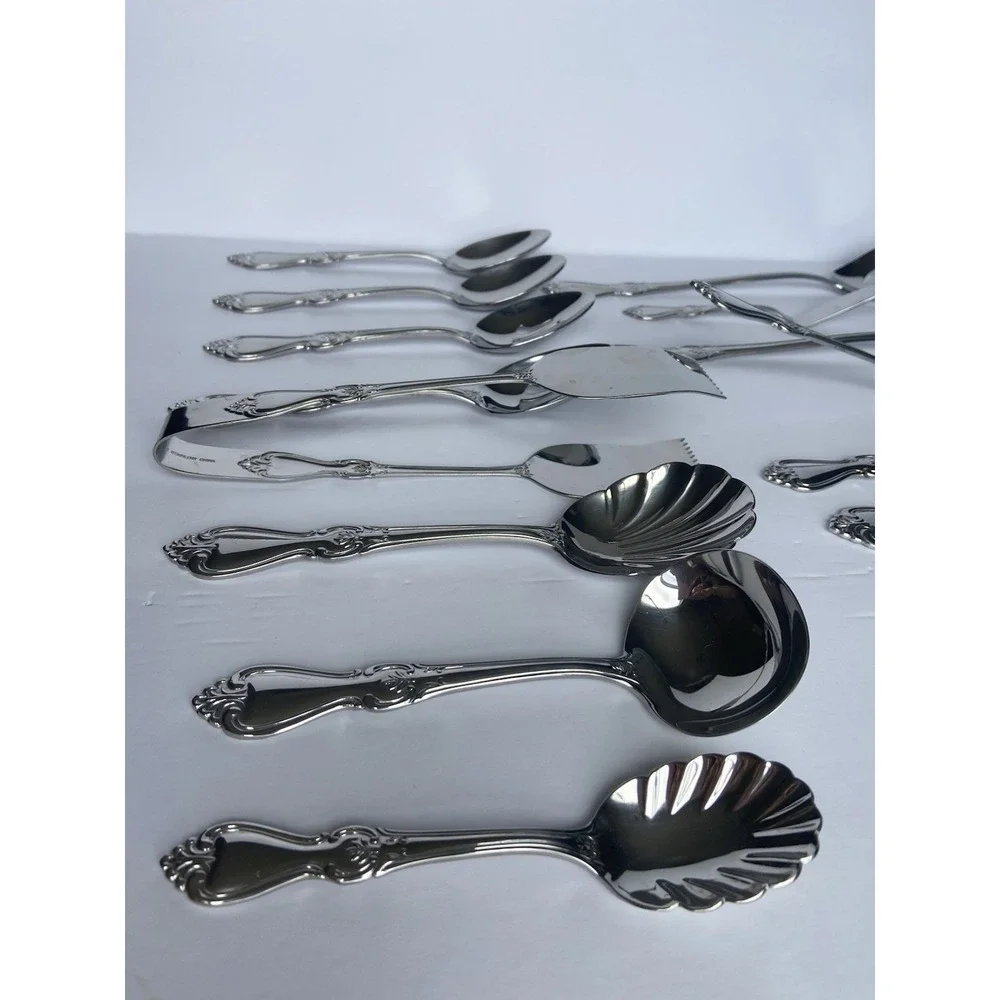Reed & Barton 18/10 Stainless Steel Ornate Serving Set 15 Piece‎ Silverware